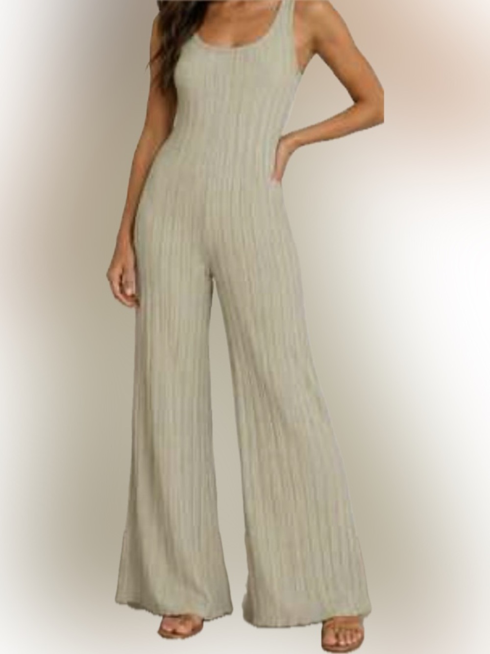 Zara Ribbed Tank Jumpsuit in Light Sage Green
